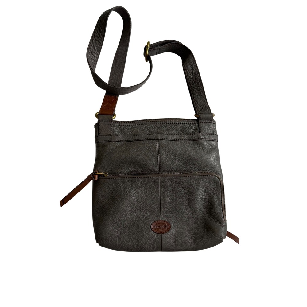 Vintage Fossil Morgan Traveler Pebbled Leather Crossbody Bag Gray